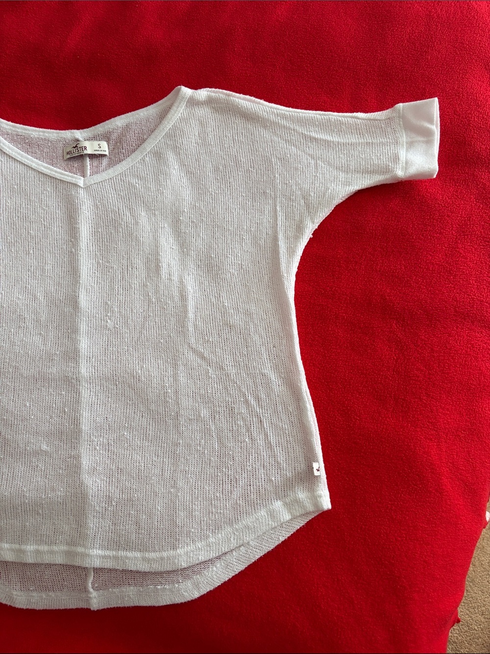 Hollister White Short-Sleeve Knit V neck